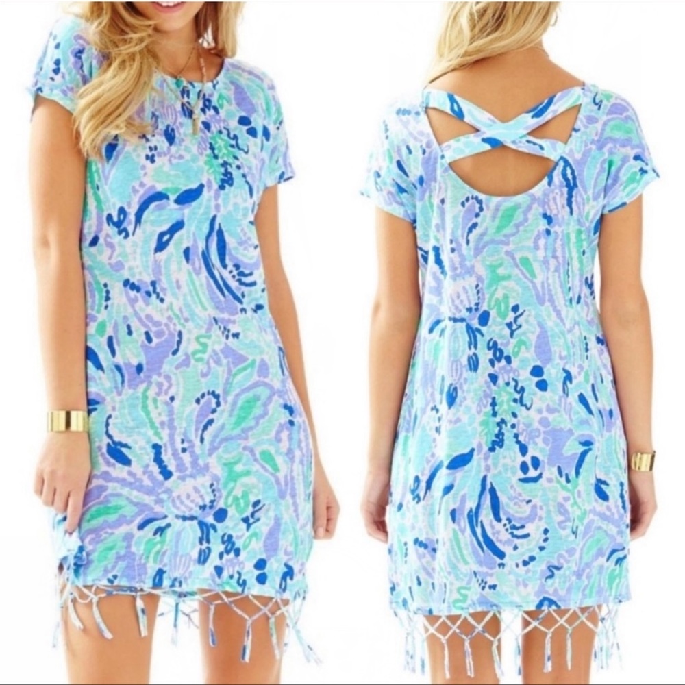 Lilly Pulitzer Beachcomber Lilac Nice Ink Blue Purple Short Sleeve Mini Dress M